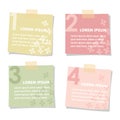 Set of sticky notes papers with flowers. Spring colors, flat design. Vector illustrations isolated on white background