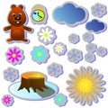 Set stiker on grey background for Groundhog Day color cartoon holiday illustration design. Second February greeting