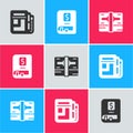 Set Stock market news, Financial book and Stacks paper money cash icon. Vector