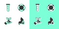Set Stomach heartburn, Test tube and flask, Plant in hand and Molecule icon. Vector
