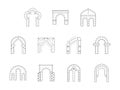 Set of stone archway flat line icons