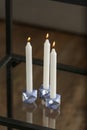 Set of stone Candle Holder with abstract smudges, blue concrete with silver flame. selective soft focus Royalty Free Stock Photo