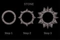 Set of stone frames app with spikes in 3 steps to progress.