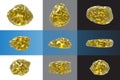 Set stones, gold nuggets, glass objects. Elements for decor, design, decoration