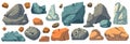 Set of stones. Image of various isolated stones or minerals