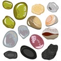 Set of stones from the sea coast. Smooth water polished colored stones. Vector, illustration in flat style isolated Royalty Free Stock Photo