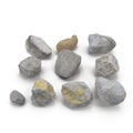 Set of stones, sea pebbles isolated on white. 3D illustration Royalty Free Stock Photo