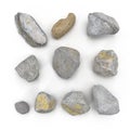 Set of stones, sea pebbles isolated on white. 3D illustration Royalty Free Stock Photo