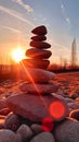 A set of stones with sun coming into view at sunse, Generative AI Royalty Free Stock Photo