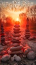 A set of stones with sun coming into view at sunse, Generative AI Royalty Free Stock Photo