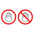 Set of stop hand icons prohibition danger restriction outline icon