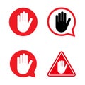 Set of stop icon with alert hand, warning covid symbol, no - danger isolated on white background vector illustration