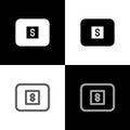 Set Stop media button icon isolated on black and white background. Vector Royalty Free Stock Photo