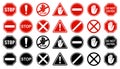 Set stop red sign icon with white hand, do not enter. Warning stop sign - vector