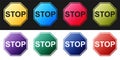 Set Stop sign icon isolated on black and white background. Traffic regulatory warning stop symbol. Vector Royalty Free Stock Photo