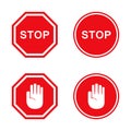 Set of stop signs in red. Vector illustration Royalty Free Stock Photo