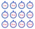 Set of stopwatch icons. Meter seconds at a different stage of time
