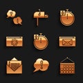 Set Stopwatch, Speech bubble Exclamation, Calendar, Mail and e-mail, Envelope, Setting, and Question icon. Vector Royalty Free Stock Photo