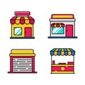 Set of store icons with colorful designs isolated on white background Royalty Free Stock Photo