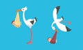 Set of Storks Carrying Newborn Babies, Stork Bird Stork Delivering Baby Vector Illustration Royalty Free Stock Photo