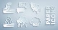 Set Storm, Dead fish, Iceberg, CO2 emissions in cloud, Global warming and Tsunami icon. Vector Royalty Free Stock Photo