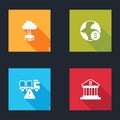 Set Storm, Global economic crisis, Stop delivery cargo truck and Bank building icon. Vector