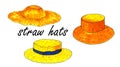 Set of straw hats isolated illustration on white background . hat from the sun Royalty Free Stock Photo