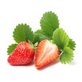 Set strawberry berry with cut and green leaf Royalty Free Stock Photo