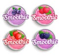 Set of strawberry, blackberry, raspberry, blueberry fresh smoothie logo.