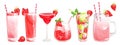 A set of strawberry cocktails.Summer refreshing alcoholic and non-alcoholic beverages. Royalty Free Stock Photo