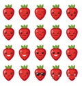 Set strawberry emotions face. Set strawberry smileys. Strawberries with Kawaii face on a white background. Strawberry cute set cha