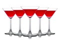 Set of strawberry margarita cocktail in martini glasses isolated on white Royalty Free Stock Photo