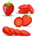 Set of strawberry. Whole, slice, half of a strawberry isolated on white background. Vector icon Royalty Free Stock Photo