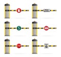 Set of street barriers with road signs. Checkpoint concept.