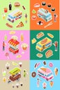 Set of Street Fast Food Eatery on Wheels Vectors