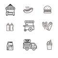 Set of street food icon linear. Black and white food truck icon Royalty Free Stock Photo