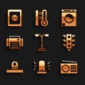 Set Street light, Flasher siren, Radio, Traffic, Security camera, Printer, Washer and Electrical outlet icon. Vector Royalty Free Stock Photo