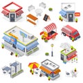 Set Of Street Restaurant And Cafe Isometric Icons Royalty Free Stock Photo