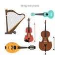 Set of stringed instruments on the white background