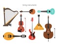 Set of stringed instruments on the white background