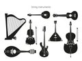 Set of stringed instruments on the white background