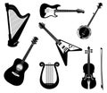 Set Of Stringed Musical Instruments Silhouettes Royalty Free Stock Photo