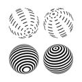 Set of striped ball logo. Three-dimensional spheres with lines of black and white on a plane. Jpeg Royalty Free Stock Photo