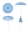 Set with striped beach umbrellas on white background Royalty Free Stock Photo