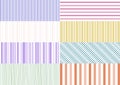 Set of 8 striped seamless patterns. Colorful geometric background pattern. Vector illustration. Royalty Free Stock Photo