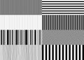 Set of 8 striped seamless patterns. Monochrome geometric background pattern. Vector illustration. Royalty Free Stock Photo