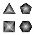 Set of striped shapes with transition. triangle, square, pentagon, hexagon badge as icon or logo