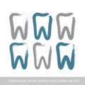 Set of stroke hand-drawn simple tooth icons, real ink brush draw Royalty Free Stock Photo