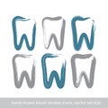 Set of stroke hand-drawn tooth icons, real ink brush Royalty Free Stock Photo