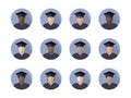 Set of students boys in a graduate cap of different races, nationalities and skin colors, color image in a circle, icon